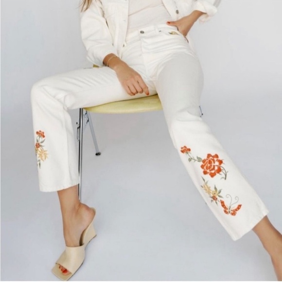 Reformation Cynthia Floral Jeans Embroidered Straight Leg Jeans Size 30 NWT - Picture 1 of 9
